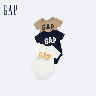 Gap婴儿春季2024LOGO纯棉连体衣儿童装404329开裆裤三件装 蓝棕白组合 73cm(6-9月)尺码偏小，选大一码