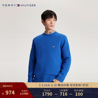 TOMMY HILFIGER 男装羊毛混纺休闲通勤刺绣宽松针织衫毛衣32021 宝石蓝C66 XS