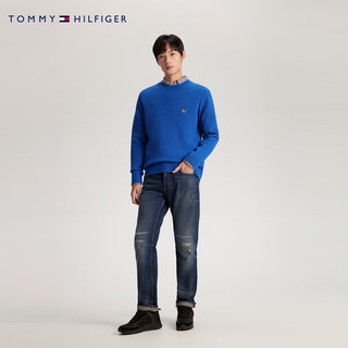 TOMMY HILFIGER 男装羊毛混纺休闲通勤刺绣宽松针织衫毛衣32021 宝石蓝C66 XS