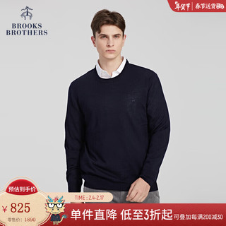 布克兄弟（BrooksBrothers）男士春秋美利奴羊毛圆领针织衫 4004-蓝色 XL