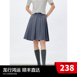 太平鸟2024年春季高腰百褶半身裙女士气质通勤短裙a字裙 灰色(一） XL