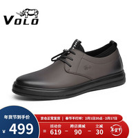 VOLO犀牛男鞋软皮软底商务休闲皮鞋男士免系带舒适百搭板鞋 啡色 41 