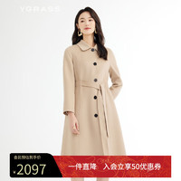 VGRASS维格娜丝冬澳洲高支纯羊毛手工大衣女VSD2N41340 咖色 5/M