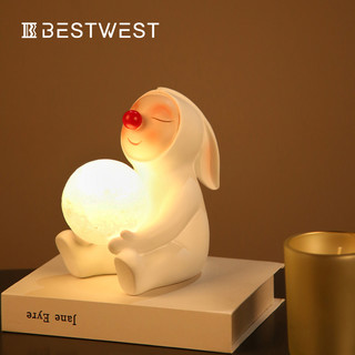 BEST WEST 兔娃娃兔子小夜灯氛围感月球创意装饰品新人生日礼物暖居月亮摆件