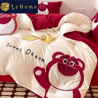 lehome 乐加 迪士尼草莓熊牛奶绒四件套床单冬天加绒被套宿舍床上三件套