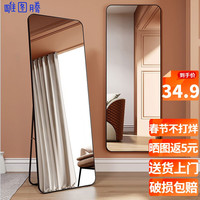 移动端：雕图腾 穿衣镜全身镜壁挂落地两用镜卧室玄关家用安全圆角网红试衣大镜子 经典黑40*150cm(壁挂落地两用)