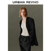 UR2024春季女装高街设计感拼接双排扣西装外套 正黑 S