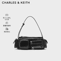 CHARLES & KEITH CHARLES&KEITH2024春季多口袋斜挎机车包腋下包女CK2-20782389 Noir黑色 M
