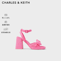 CHARLES&KEITH24春蝴蝶结绒布粗跟露趾高跟凉鞋CK1-60920367 粉红色Pink 36