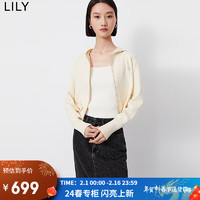 LILY【专柜甄选】2024春女装休闲连帽时尚绣花针织开衫外套女 601白色 M