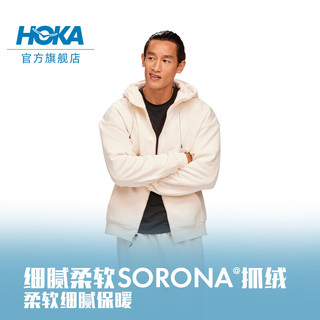 HOKA ONE ONE男款春季全拉链抓绒保暖卫衣HOKA ESSENTIAL FZ HOODIE 蛋酒色 M