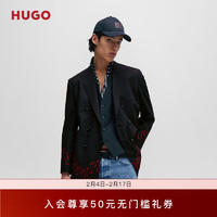 HUGO男士2024早春火焰刺绣装饰时尚版型双排扣夹克 001-黑色 EU:M