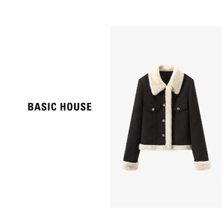 Basic House/百家好防寒毛毛边加厚羽绒上衣套装女秋冬千金名媛风 黑色套装 M105-115斤