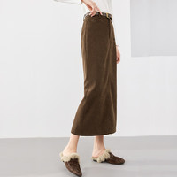 尚都比拉冬季贴袋裙摆开叉直筒裙通勤百搭中长款半身裙 卡驼色 L 