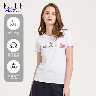 ELLE ACTIVE经典百搭纯棉T恤女装夏季低调简约运动休闲舒适透气短袖T恤女 白色 M