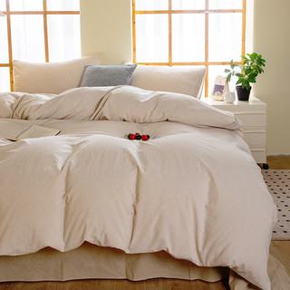 恒源祥100%全棉40支床上四件套简约居家水洗棉被套床单枕套床上用品套件 米密条 1.5米床/被套200*230cm 床笠款