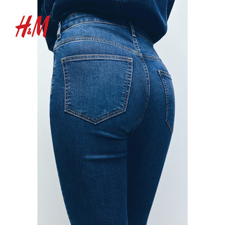 H&M女装牛仔裤冬季女2024年弹性舒适高腰及踝打底裤1152457 牛仔蓝 155/60A