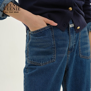 Teenie Weenie小熊2024年早春白色牛仔裤直筒裤长裤宽松复古裤子女 深蓝色 160/S