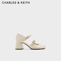 CHARLES&KEITH24春法式粗跟方头一字带玛丽珍鞋CK1-60361494 Beige米色 36