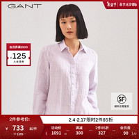 GANT甘特春夏女士复古条纹透气亚麻休闲长袖衬衫|4322076 519浅紫 38