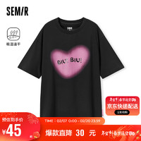 森马（Semir）短袖T恤女中长款宽松印花休闲速干上衣盐甜系109323100038 黑色90001