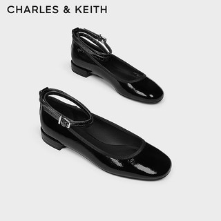 CHARLES&KEITH24春季纯色平底腕带芭蕾舞鞋单鞋子女鞋女士CK1-70381032 Black Patent黑色 37