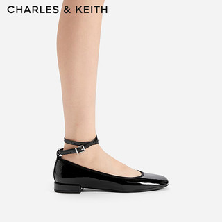 CHARLES&KEITH24春季纯色平底腕带芭蕾舞鞋单鞋子女鞋女士CK1-70381032 Black Patent黑色 37