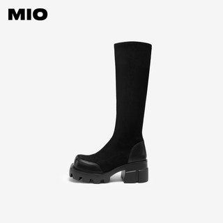 MIO米奥圆头套筒弹力长靴潮流个性显高厚底休闲袜靴女靴