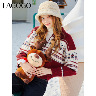 lagogo【新年系列】拉谷谷过年红色毛衣女2024春半拉链针织衫 混色(Y0) S