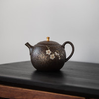 同合日本常滑烧黑天目茶壶昭龙手作傲骨雪梅泡茶壶高档茶具 金钮白梅黑天目茶壶