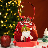 TaTanice 圣诞苹果袋 圣诞礼物袋束口袋拉绒袋礼品袋糖果袋-圣诞老人款