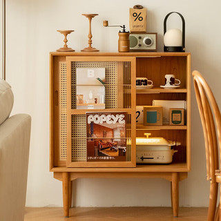 良工实木书柜原木家具现代简约北欧置物柜客厅电视边柜藤日式储物柜 矮柜