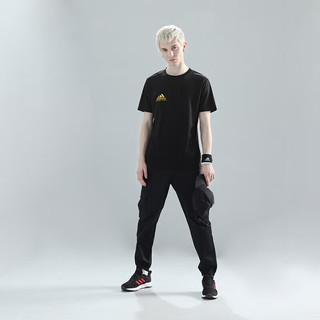 adidas 阿迪达斯 T恤男2023夏季户外休闲透气运动服跑步健身运动短袖 黑/金 3XL