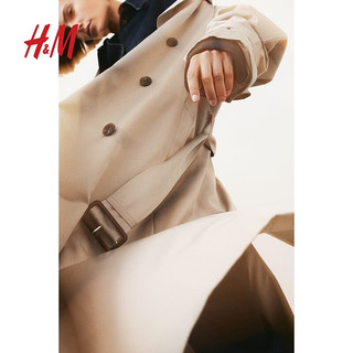H&M女装风衣2024春季时尚英伦风简约通勤双排扣外套1202547 黑色 160/88A