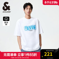 杰克·琼斯（JACK&JONES）男装春夏简约街头涂鸦字母重磅棉宽松短袖T恤男224101083 A06 本白色 常规 A06 本白色 165/88A/XS