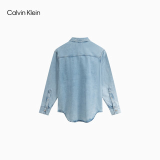 Calvin Klein Jeans24春夏新款女简约布标贴袋复古纯棉宽松牛仔衬衫J223472 1AA-牛仔浅蓝