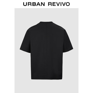URBAN REVIVO UR2024春季男装时尚休闲宽松落肩短袖罩衫衬衫UML240025 正黑 S