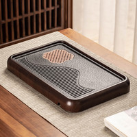 瓷牌茗茶具茶盘家用中式小型茶托盘现代简约沥水干泡盘蓄排两用功夫茶具 小号观云磁石面胡桃木色蓄排茶盘