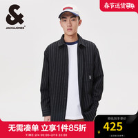 杰克·琼斯（JACK&JONES）春季时尚百搭略宽松尖领衣身条纹设计衬衫衣服外套衬衣男装 黑色E40 E40黑色 175/96A/M