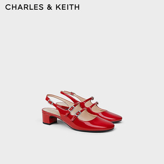 CHARLES&KEITH24春季漆皮玛丽珍粗跟包头凉鞋子女鞋女士CK1-60920370-1 Red红色 34