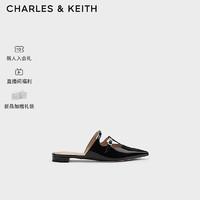 CHARLES&KEITH24春复古包头镂空尖头低跟半拖鞋SL1-71790027 Black Box黑色 37