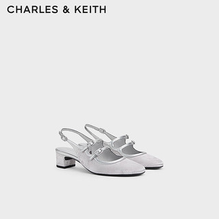 CHARLES&KEITH24春季龙年双绊带粗跟玛丽珍鞋凉鞋CK1-60920370 Silver银色 37