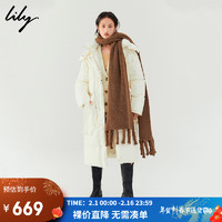 LILY 2022冬新款女装保暖鹅绒时尚腰带连帽长款羽绒服 601白色 M