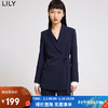 LILY 春女装通勤款防晒职业OL不对称系带时尚多色西装外套 411藏青 XL