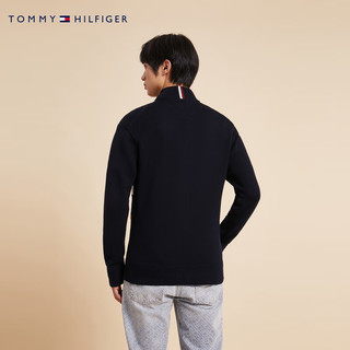 TOMMY HILFIGER男纯棉休闲拼色宽松立领针织开衫毛衣外套MW0MW29041 藏青色DW5 S