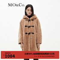 MO&Co.秋冬温暖厚实毛绒绒复古牛角扣宽松连帽大衣外套 驼杏色 S/160