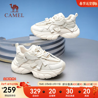 骆驼（CAMEL）女鞋2024春季休闲运动复古老爹鞋女厚底舒适日常百搭鞋子 L24S503063 米色 36