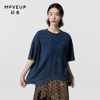 幻走（MOVEUP）2024春季.FUN系列复古牛仔绳绣设计师短款T恤女 牛仔蓝 S