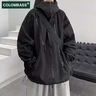 Colombass冲锋衣外套男秋季潮牌美式机能工装款户外登山服夹克男 黑色 XL(120-140斤)