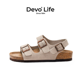 Devo LifeDevo软木鞋真皮绑带凉鞋男鞋 2627 灰色反绒皮 39